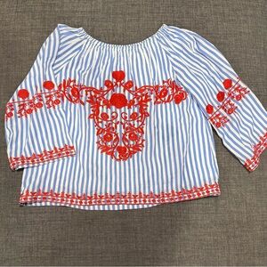 GB Girls Blue and Red Embroidered Top